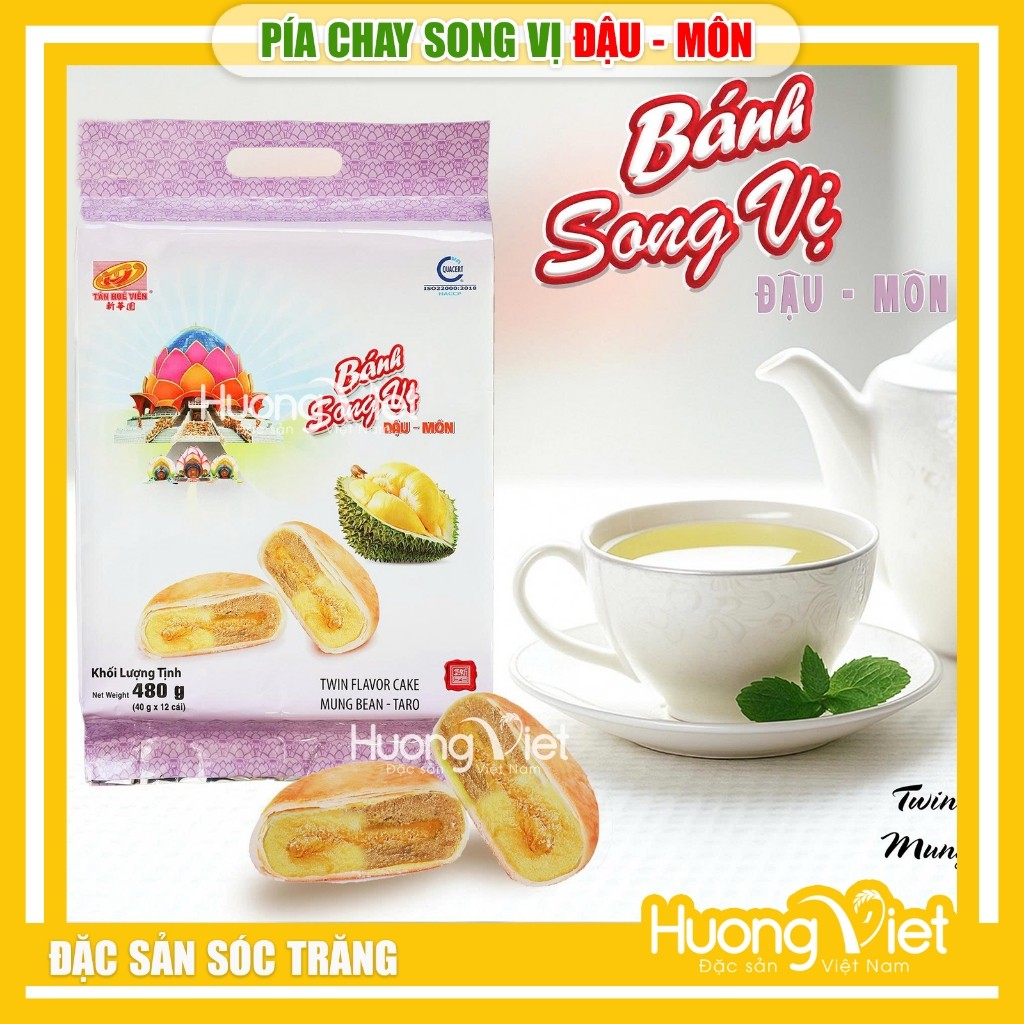 Bánh pía chay song vị Đậu - Môn Tân Huê Viên túi 12 bánh 480g
