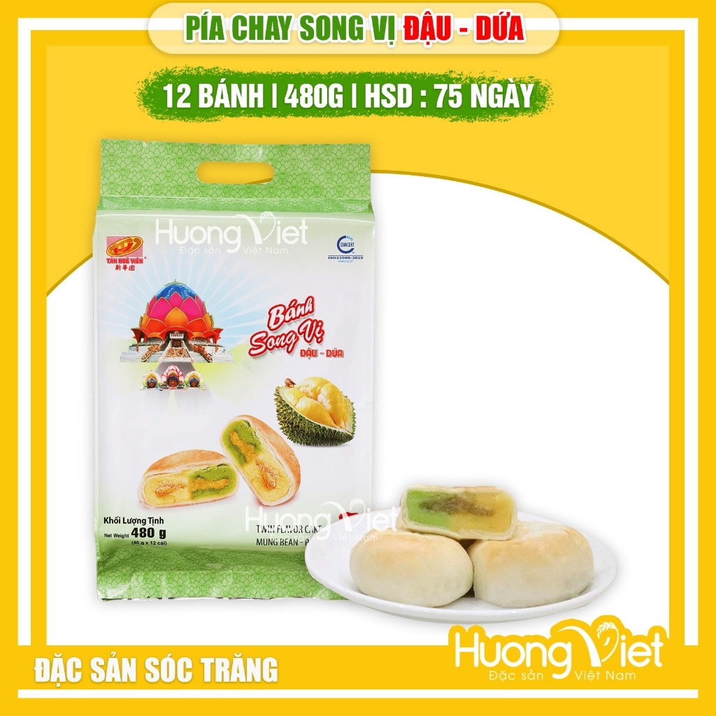 Bánh pía chay song vị Đậu - Dứa Tân Huê Viên túi 12 bánh 480g