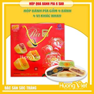 Hộp quà bánh pía 6 sao 4 bánh 4 vị Tân Huê Viên 600gr Hộp quà bánh pía 6 sao 4 bánh 4 vị Tân Huê Viên 600gr
