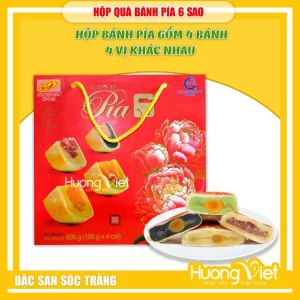 Hộp quà bánh pía 6 sao 4 bánh 4 vị Tân Huê Viên 600gr Hộp quà bánh pía 6 sao 4 bánh 4 vị Tân Huê Viên 600gr