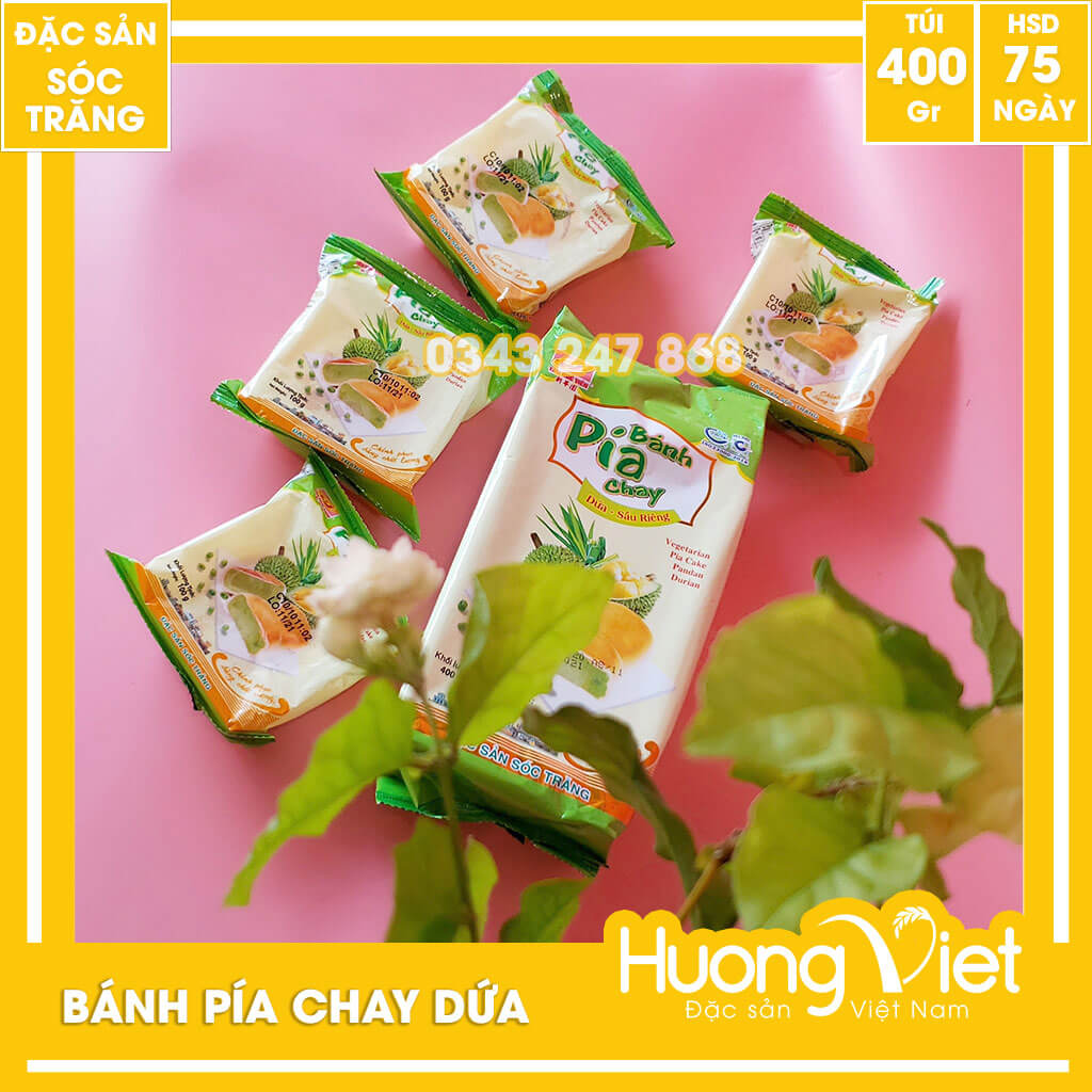 Bánh pía chay dứa sầu riêng Tân Huê Viên 400gr Bánh pía chay dứa sầu riêng Tân Huê Viên 400gr