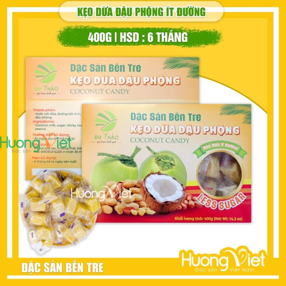 Kẹo dừa đậu phộng cao cấp ít đường Du Thảo 400gr Kẹo dừa đậu phộng cao cấp ít đường Du Thảo 400gr