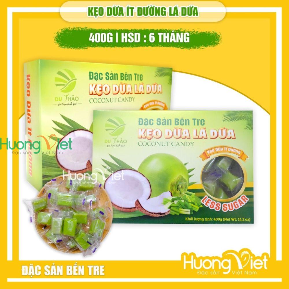 Kẹo dừa lá dứa cao cấp ít đường Du Thảo 400gr Kẹo dừa lá dứa cao cấp ít đường Du Thảo 400gr