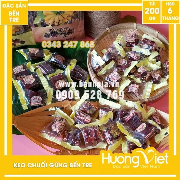 Kẹo chuối gừng Bến Tre, đặc sản miền Tây, bánh kẹo tết, đồ ăn vặt Việt Nam