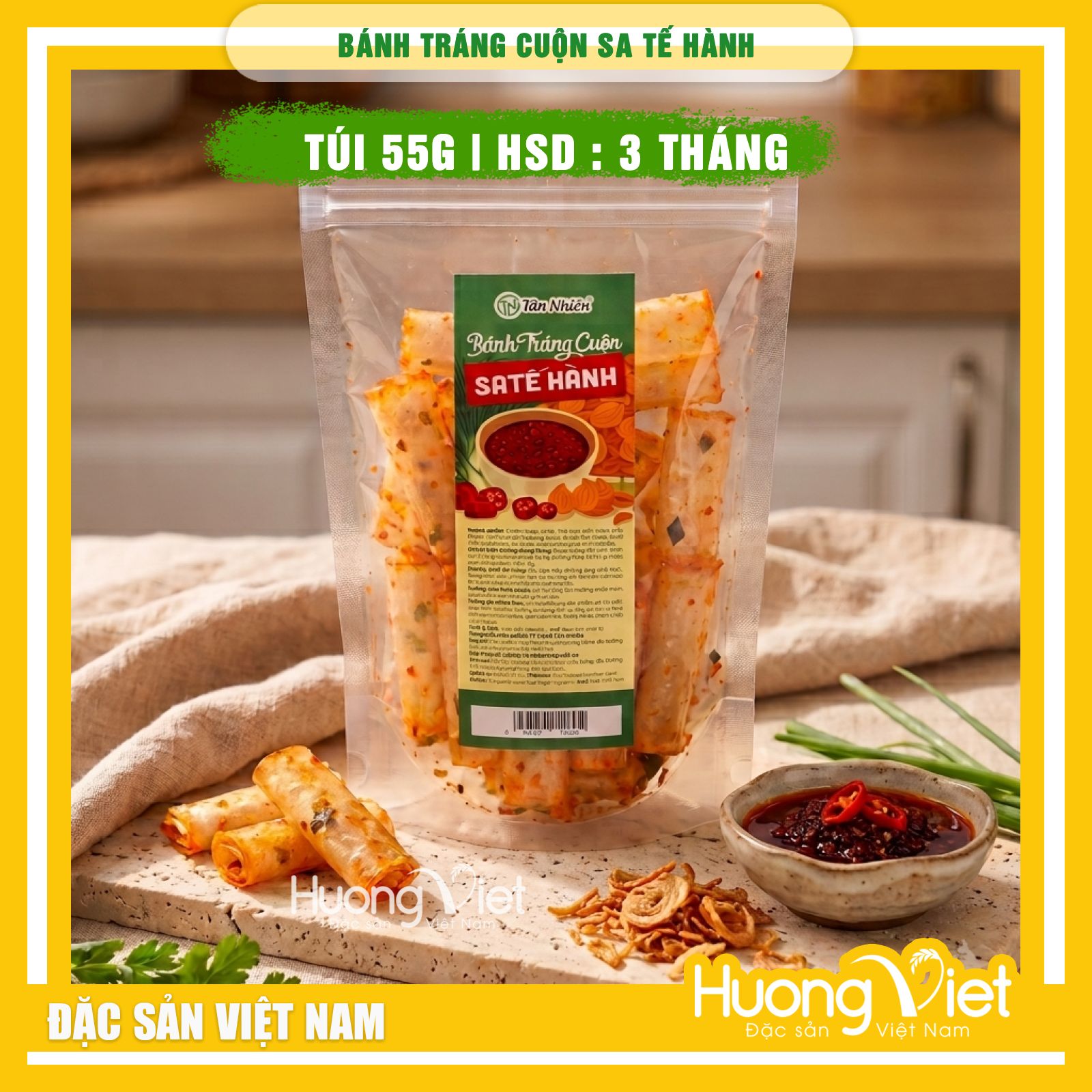 Bánh tráng cuộn SA TẾ HÀNH Tân Nhiên - Túi 55g Bánh tráng cuộn SA TẾ HÀNH Tân Nhiên - Túi 55g