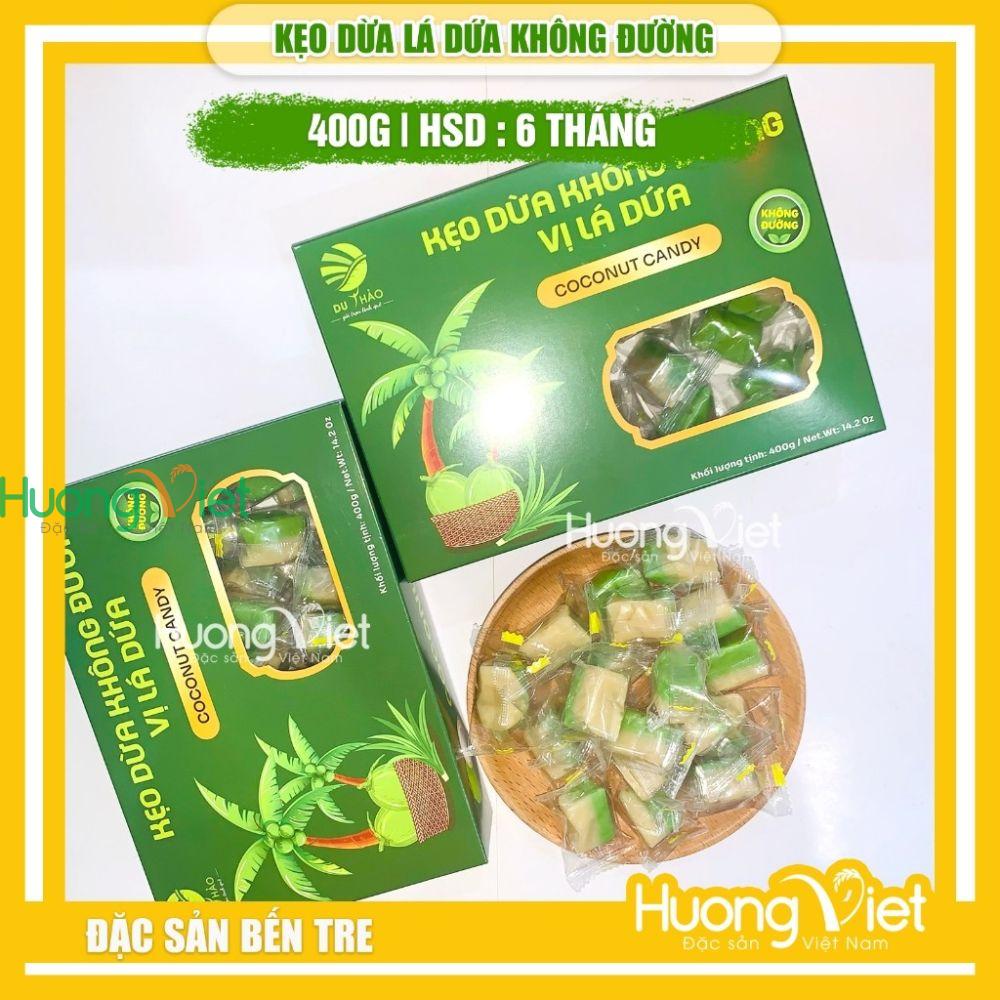 Kẹo dừa không đường vị LÁ DỨA Du Thảo - hộp 400g Kẹo dừa không đường vị LÁ DỨA Du Thảo - hộp 400g