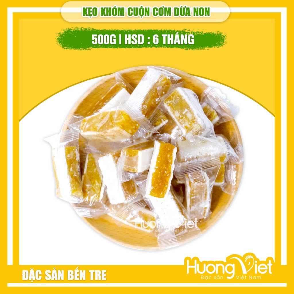 Kẹo khóm cuộn dừa non Hồng Vân - túi 500g Kẹo khóm cuộn dừa non Hồng Vân - túi 500g