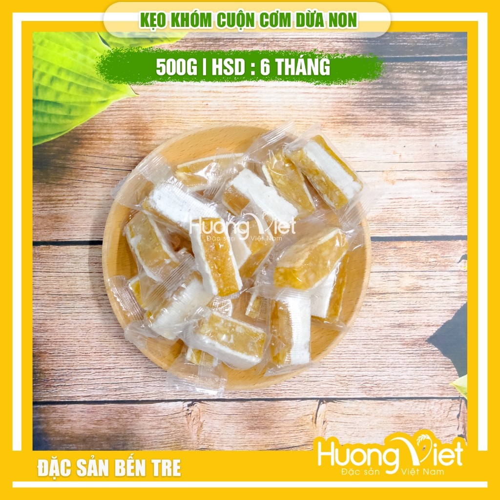 Kẹo khóm cuộn dừa non Hồng Vân - túi 500g Kẹo khóm cuộn dừa non Hồng Vân - túi 500g