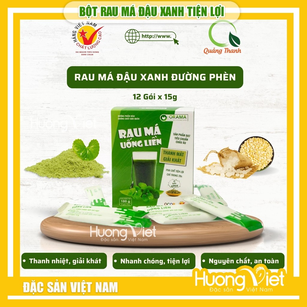 Bột rau má đậu xanh đường phèn Quảng Thanh (12 gói x 15g)