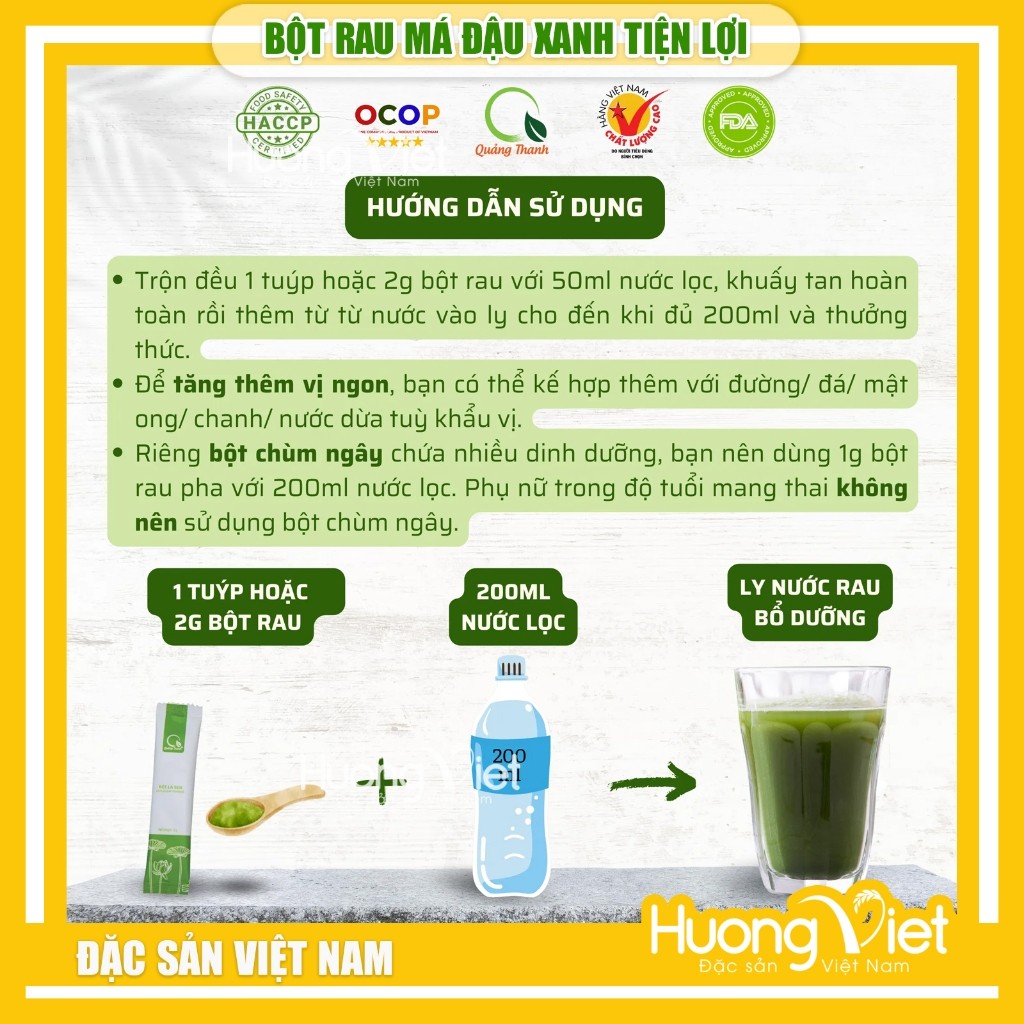 Bột rau má đậu xanh đường phèn Quảng Thanh (12 gói x 15g) Bột rau má đậu xanh đường phèn Quảng Thanh (12 gói x 15g)