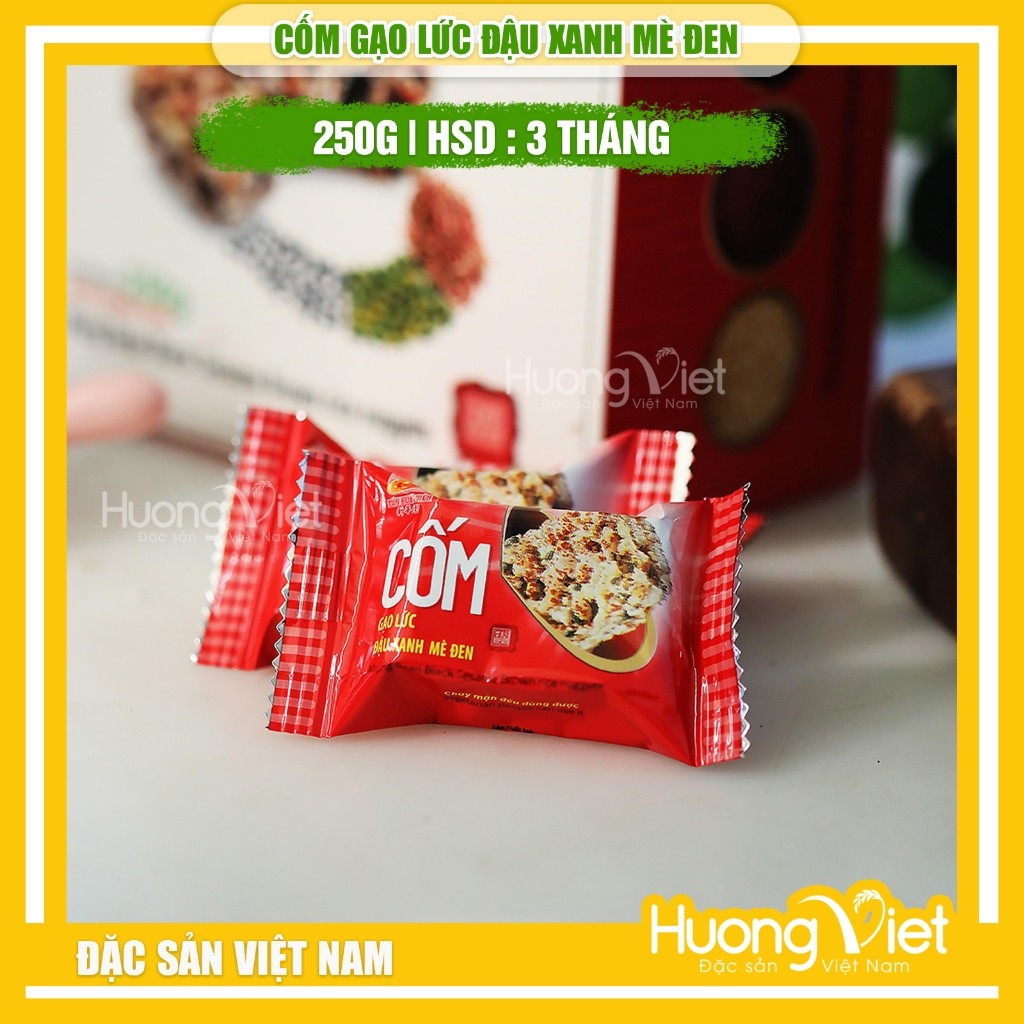 Kẹo cốm gạo lức đậu xanh mè đen Tân Huê Viên (Hộp 250g) Kẹo cốm gạo lức đậu xanh mè đen Tân Huê Viên (Hộp 250g)