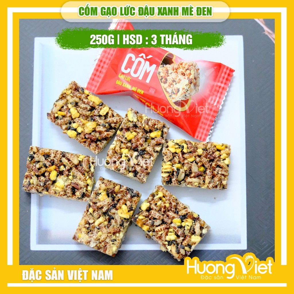 Kẹo cốm gạo lức đậu xanh mè đen Tân Huê Viên (Hộp 250g)
