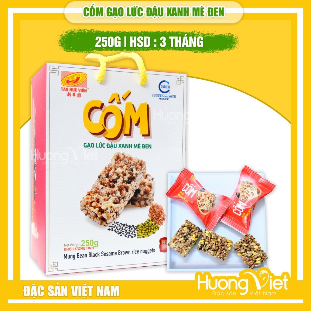 Kẹo cốm gạo lức đậu xanh mè đen Tân Huê Viên (Hộp 250g) Kẹo cốm gạo lức đậu xanh mè đen Tân Huê Viên (Hộp 250g)