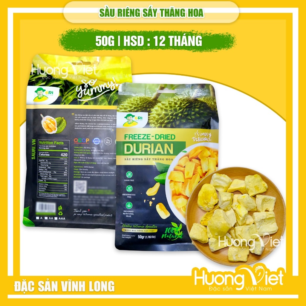 Sầu riêng Ri6 sấy thăng hoa nguyên miếng (Túi 50g)