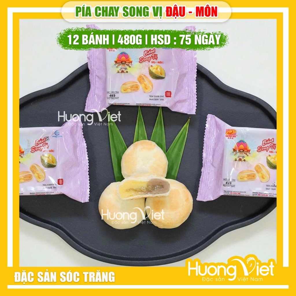 Bánh pía chay song vị Đậu - Môn Tân Huê Viên túi 12 bánh 480g Bánh pía chay song vị Đậu - Môn Tân Huê Viên túi 12 bánh 480g
