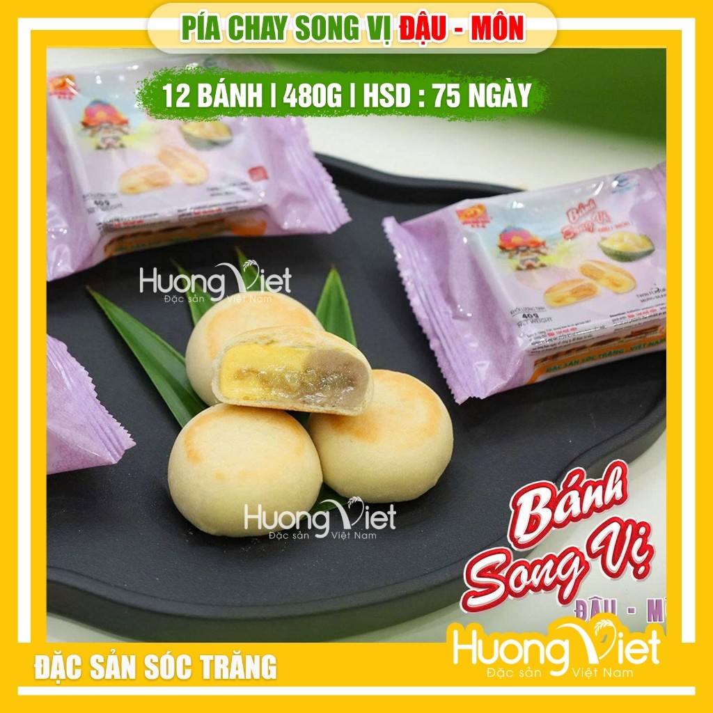 Bánh pía chay song vị Đậu - Môn Tân Huê Viên túi 12 bánh 480g Bánh pía chay song vị Đậu - Môn Tân Huê Viên túi 12 bánh 480g