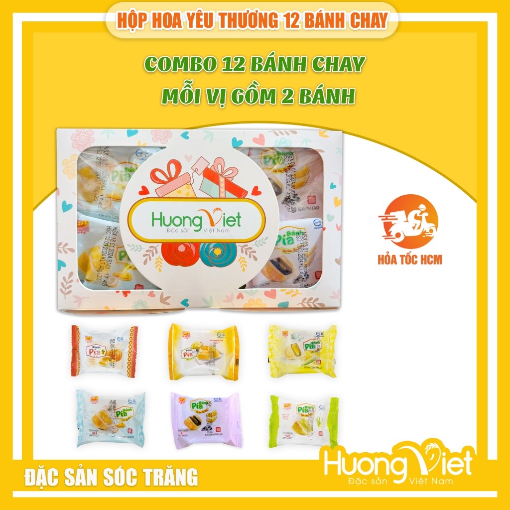 Combo bánh pía mini chay Tân Huê Viên (12 bánh 6 vị) - Hộp 500g Combo bánh pía mini chay Tân Huê Viên (12 bánh 6 vị) - Hộp 500g