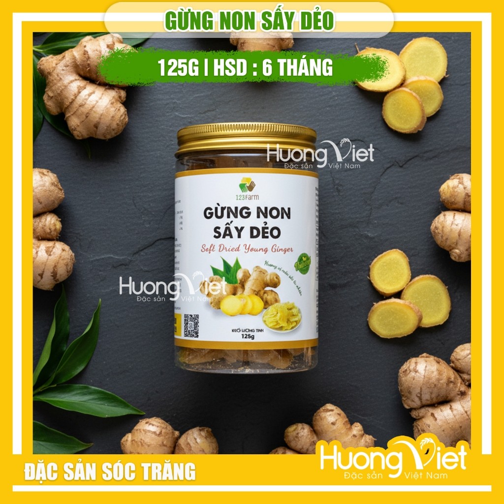 Gừng non sấy dẻo 123 Farm – Vị ít cay, mềm thơm (Hũ 125g) Gừng non sấy dẻo 123 Farm – Vị ít cay, mềm thơm (Hũ 125g)
