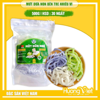 Mứt dừa non Bến Tre thập cẩm (500g) – Màu tự nhiên, dẻo thơm