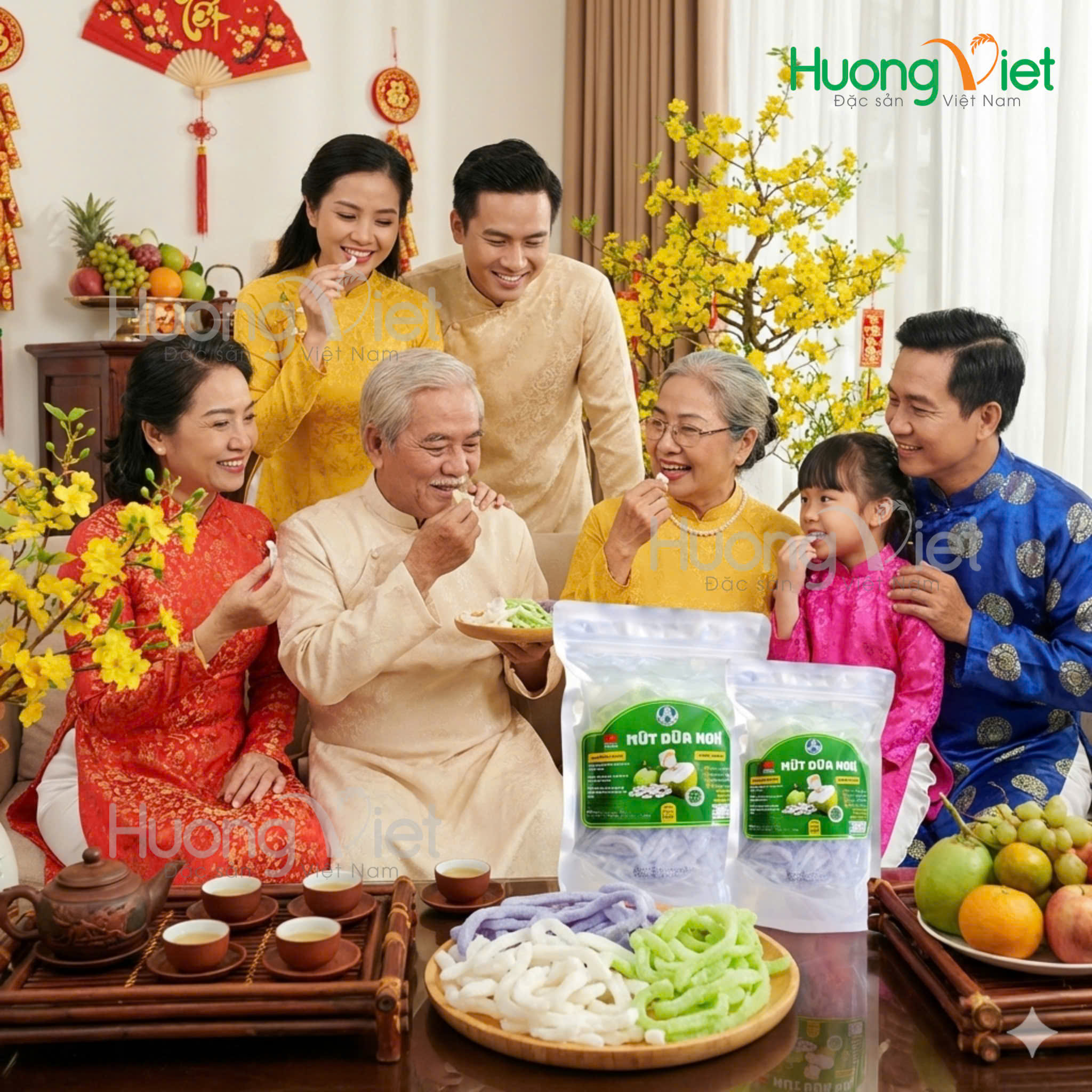 Mứt dừa non Bến Tre thập cẩm (500g) – Màu tự nhiên, dẻo thơm