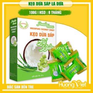Kẹo dừa sáp vị lá dứa Vicosap Trà Vinh - Hộp 100g