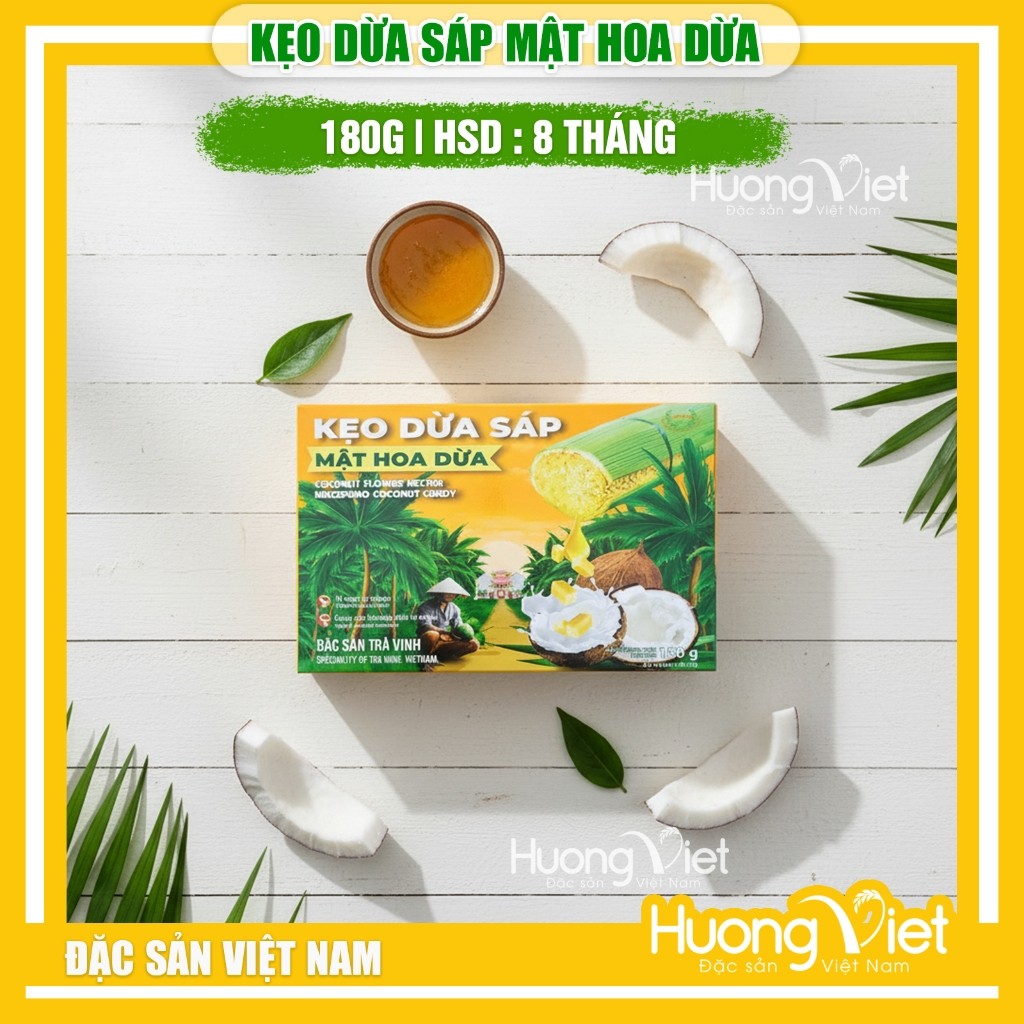 Kẹo dừa sáp mật hoa dừa Vicosap Trà Vinh - Hộp 180g