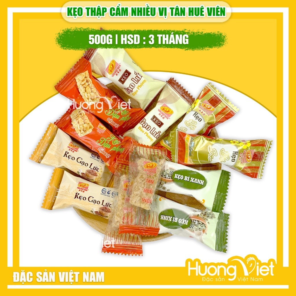 Kẹo thập cẩm mix hạt Tân Huê Viên giòn thơm, ít ngọt - Túi 500g Kẹo thập cẩm mix hạt Tân Huê Viên giòn thơm, ít ngọt - Túi 500g