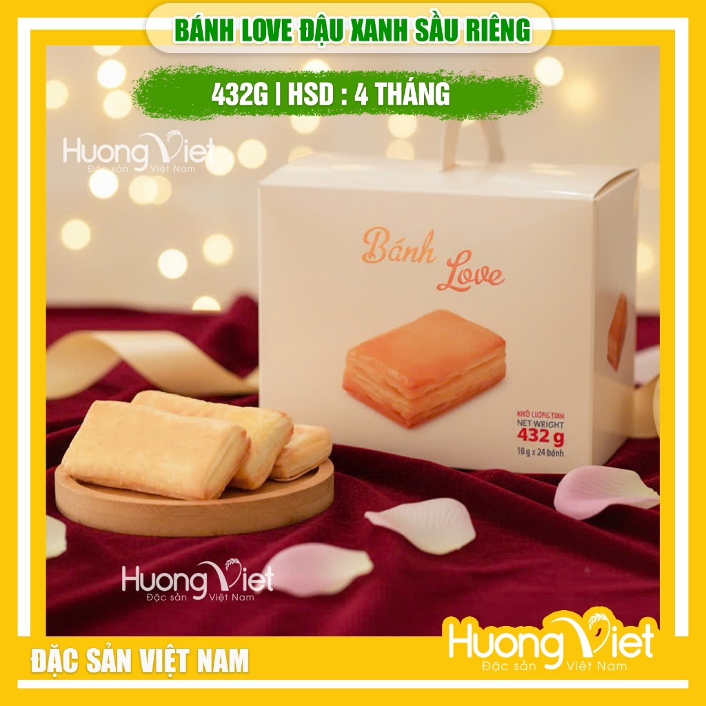 Bánh Love đậu xanh sầu riêng trứng muối - Hộp 432g (24 Bánh)