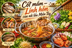 Để làm dịu đi vị mặn gắt của mắm, người nấu xào sả băm thật thơm, thêm vài cọng sả đập dập, tỏi, ớt và đặc biệt là nước dừa tươi. Thả thêm vài khúc cà tím cắt sẵn, nước lèo lẩu mắm trở nên thanh ngọt.