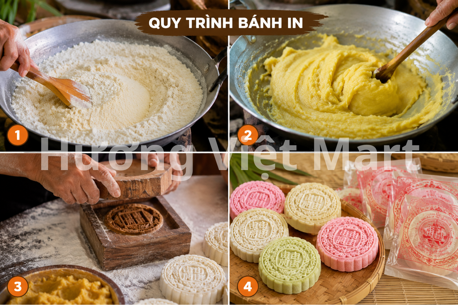 Những chiếc bánh in truyền thống được làm thủ công qua những đôi bàn tay tỉ mỉ, lành nghề.
