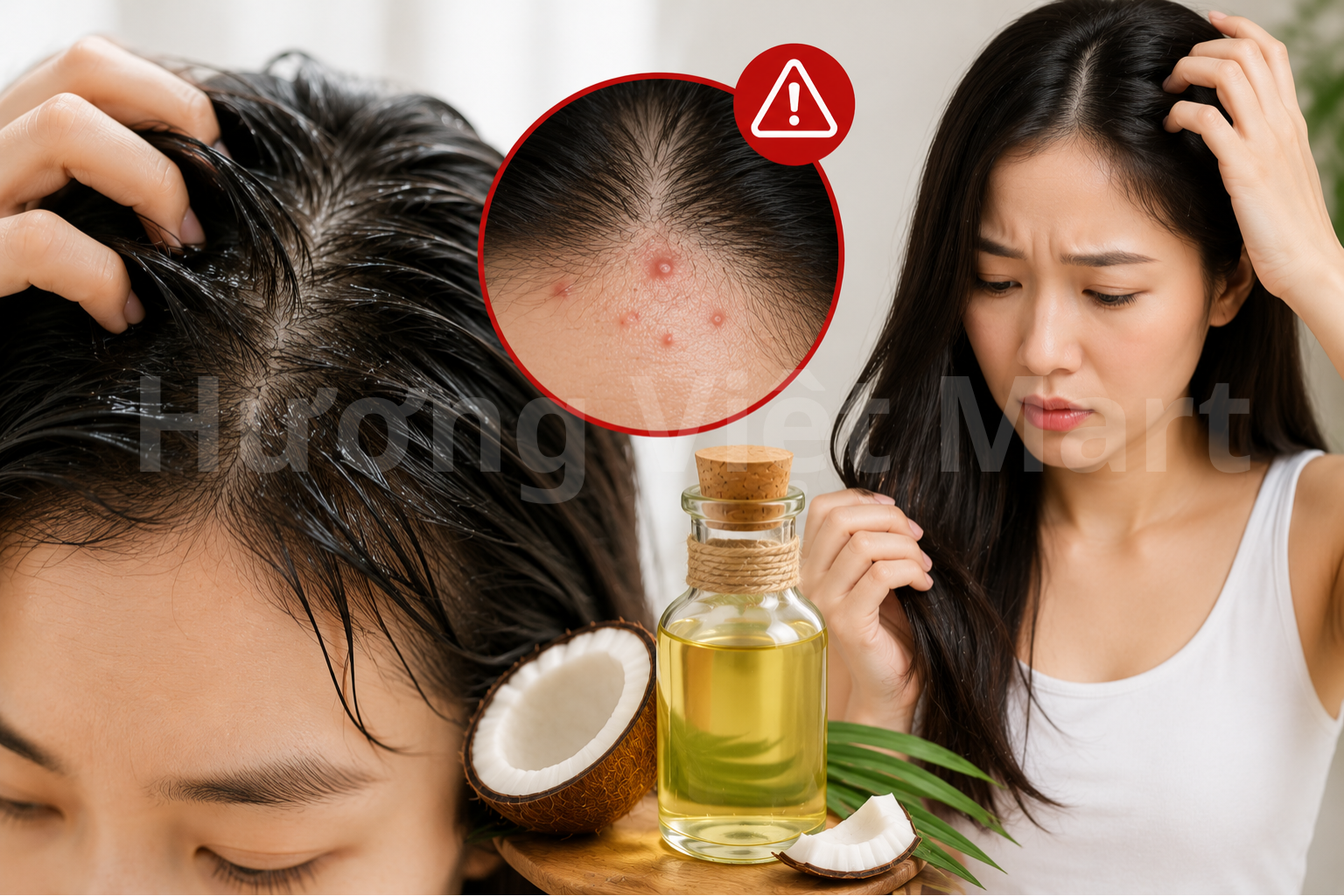 Cảnh báo da đầu dễ bết, dễ nổi mụn khi lạm dụng dầu.