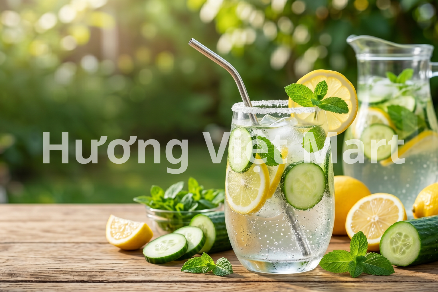Nước dưa leo chanh bạc hà thanh lọc gan. Lợi ích thanh lọc gan, giảm phù nề, hỗ trợ tiêu hóa.