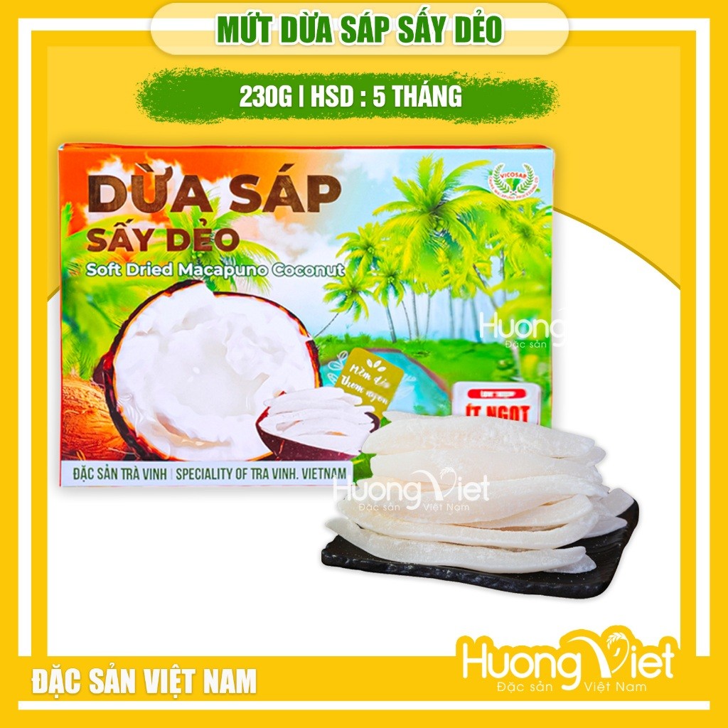 Mứt dừa sáp non sấy ít ngọt mềm dẻo Vicosap - Hộp 230g Mứt dừa sáp non sấy ít ngọt mềm dẻo Vicosap - Hộp 230g
