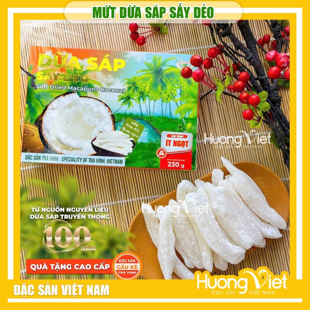 Mứt dừa sáp non sấy ít ngọt mềm dẻo Vicosap - Hộp 230g Mứt dừa sáp non sấy ít ngọt mềm dẻo Vicosap - Hộp 230g