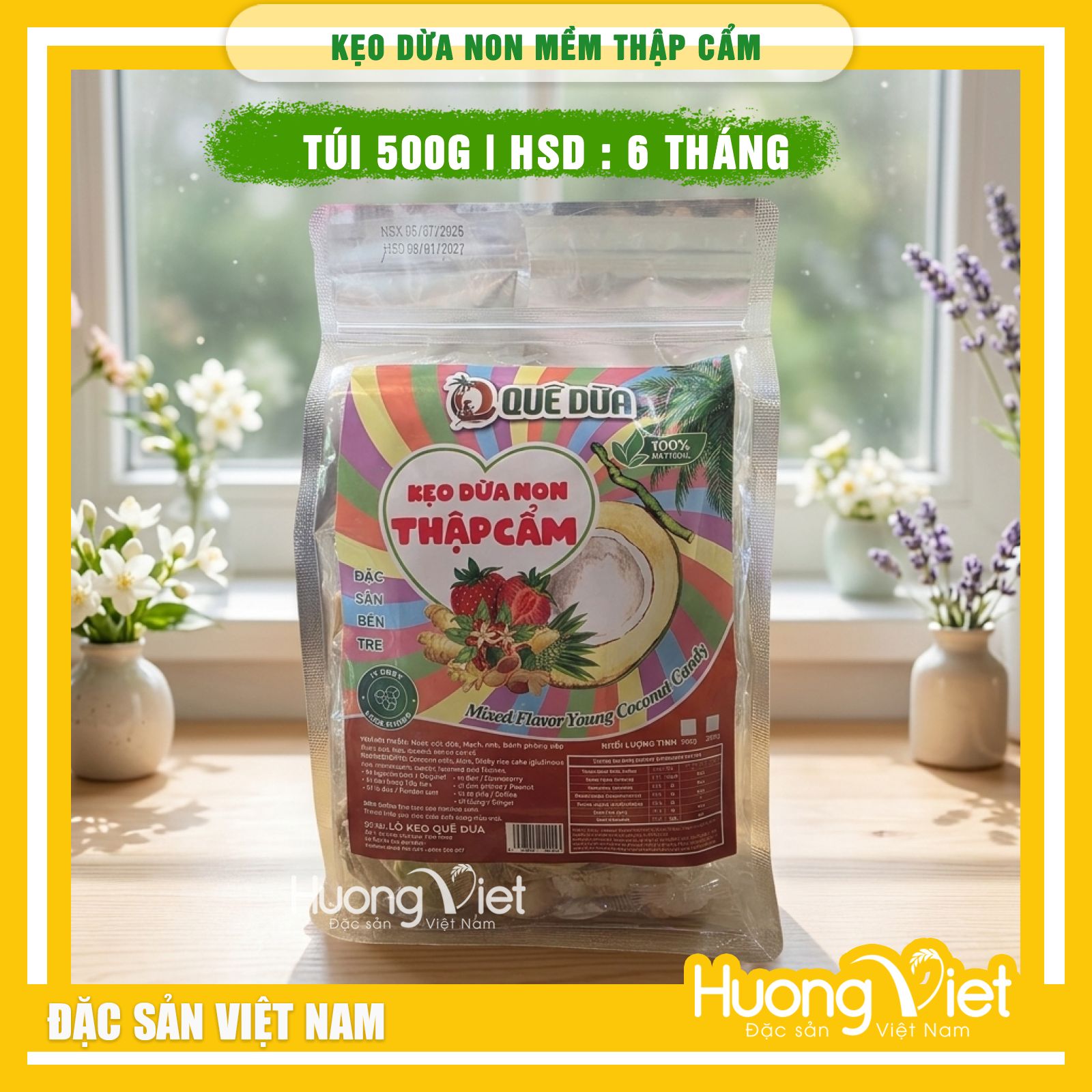 Kẹo dừa non mềm dẻo Thập Cẩm Quê Dừa Vĩnh Long 500g Kẹo dừa non mềm dẻo Thập Cẩm Quê Dừa Vĩnh Long 500g