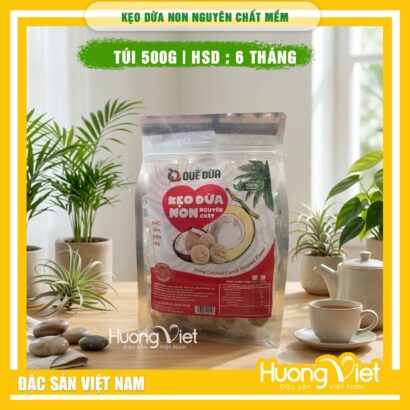 Kẹo dừa non Nguyên Chất mềm dẻo Quê Dừa Vĩnh Long 500g