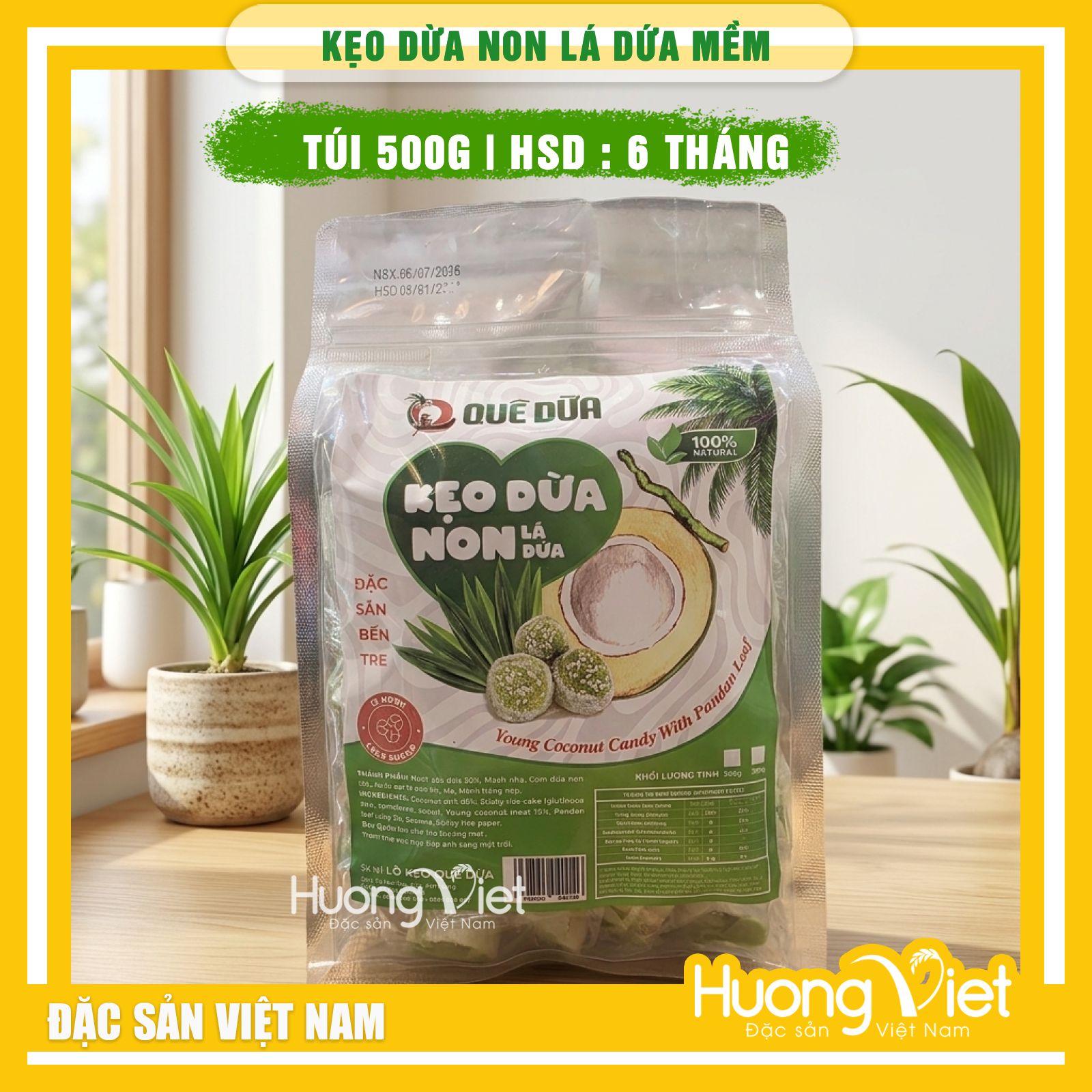 Kẹo dừa non Nguyên Chất mềm dẻo Quê Dừa Vĩnh Long 500g Kẹo dừa non Nguyên Chất mềm dẻo Quê Dừa Vĩnh Long 500g
