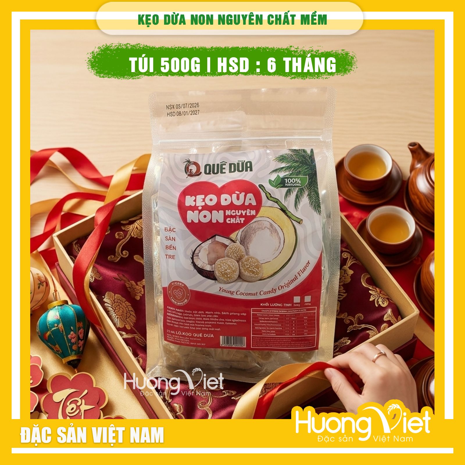 Kẹo dừa non Nguyên Chất mềm dẻo Quê Dừa Vĩnh Long 500g Kẹo dừa non Nguyên Chất mềm dẻo Quê Dừa Vĩnh Long 500g