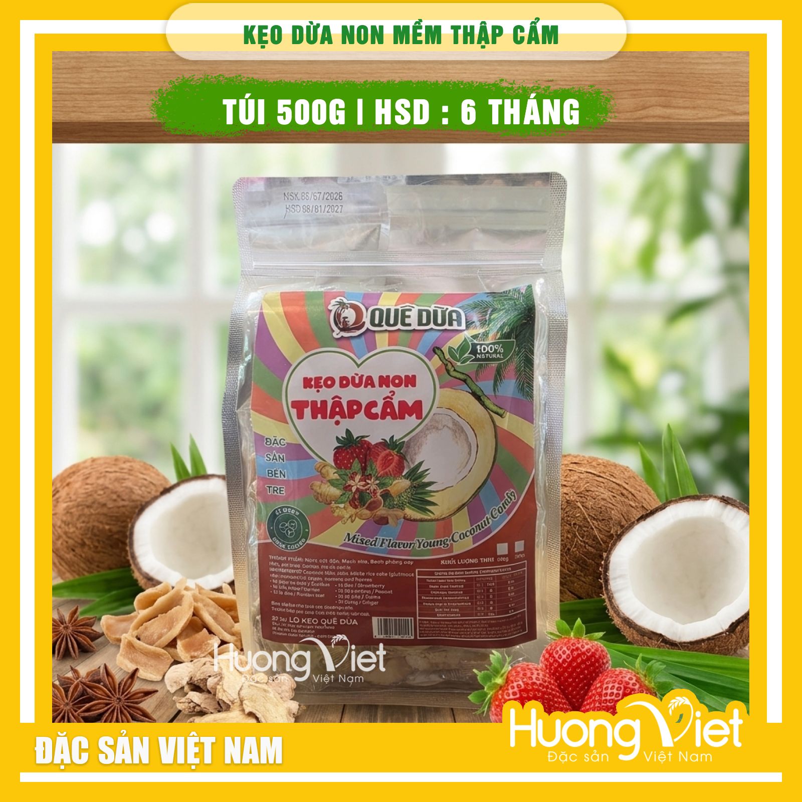 Kẹo dừa non mềm dẻo Thập Cẩm Quê Dừa Vĩnh Long 500g Kẹo dừa non mềm dẻo Thập Cẩm Quê Dừa Vĩnh Long 500g