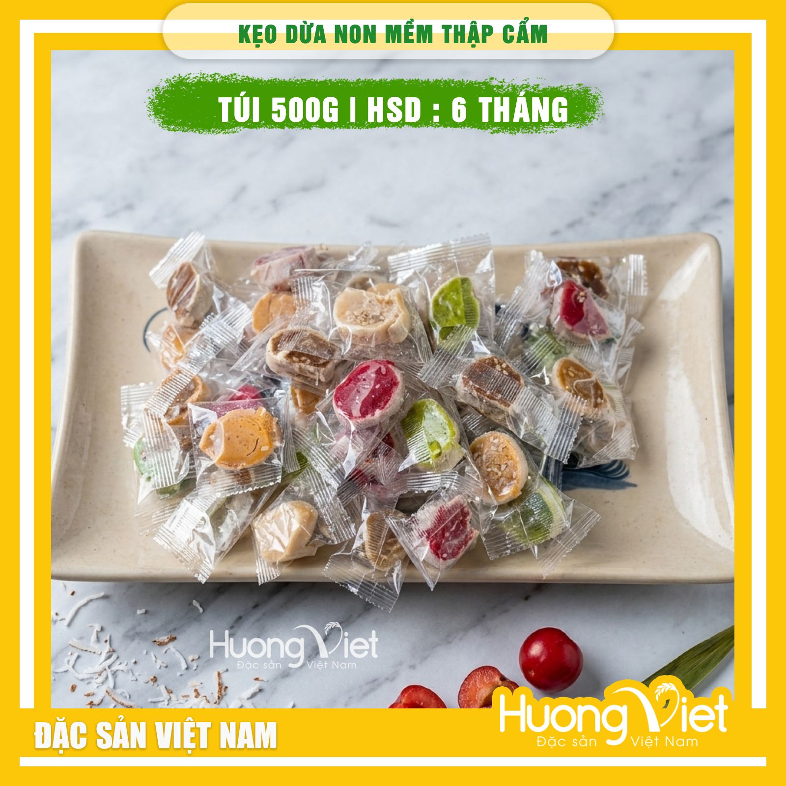 Kẹo dừa non mềm dẻo Thập Cẩm Quê Dừa Vĩnh Long 500g Kẹo dừa non mềm dẻo Thập Cẩm Quê Dừa Vĩnh Long 500g