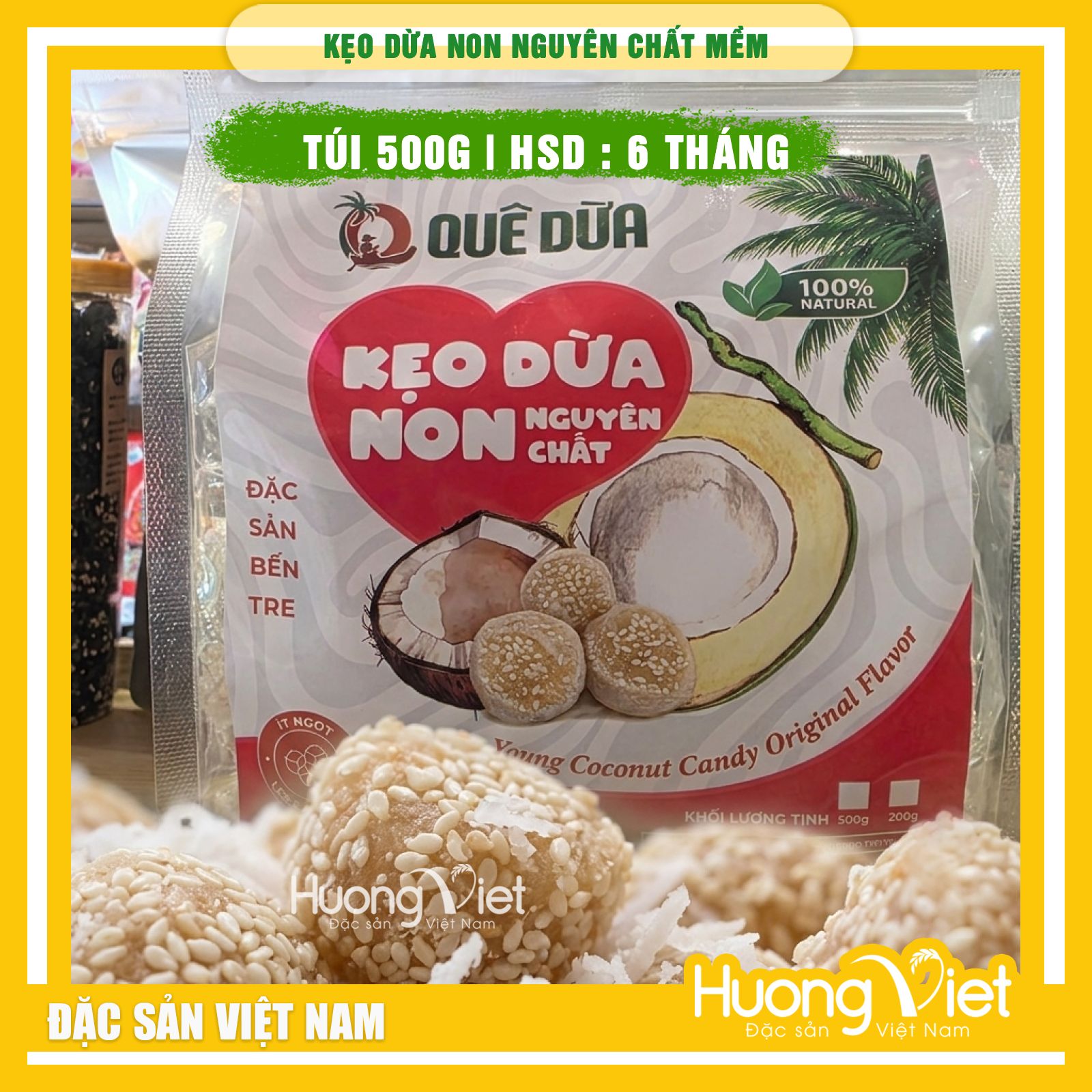 Kẹo dừa non Nguyên Chất mềm dẻo Quê Dừa Vĩnh Long 500g Kẹo dừa non Nguyên Chất mềm dẻo Quê Dừa Vĩnh Long 500g