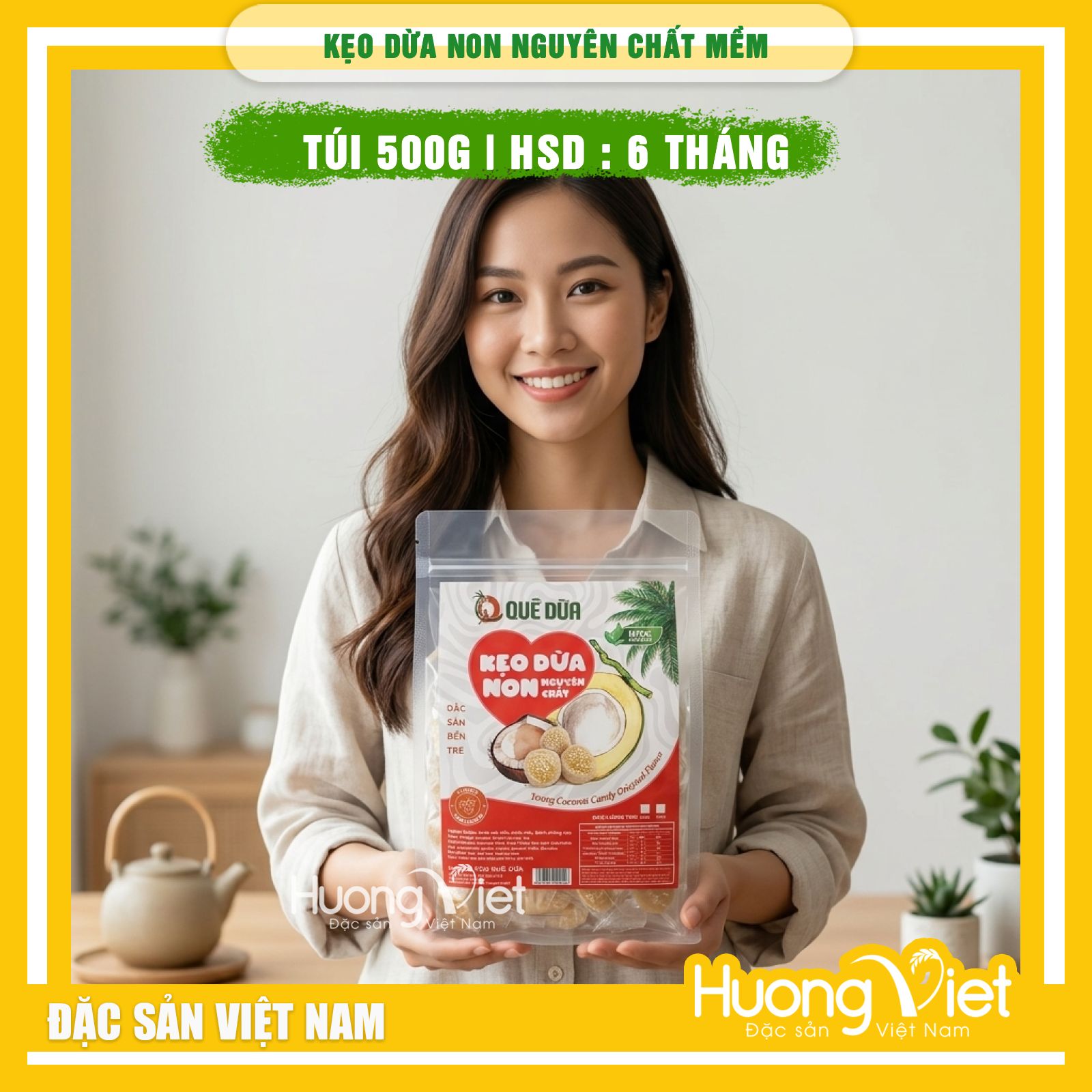 Kẹo dừa non Nguyên Chất mềm dẻo Quê Dừa Vĩnh Long 500g Kẹo dừa non Nguyên Chất mềm dẻo Quê Dừa Vĩnh Long 500g