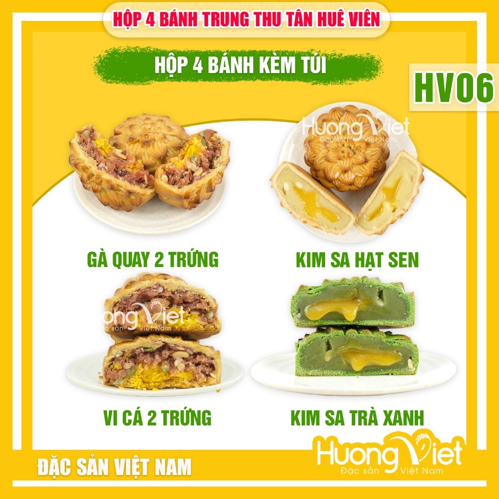 Hộp Bánh Trung Thu Tân Huê Viên 4 Bánh (200g/bánh) - Mã HV06 Hộp Bánh Trung Thu Tân Huê Viên 4 Bánh (200g/bánh) - Mã HV06