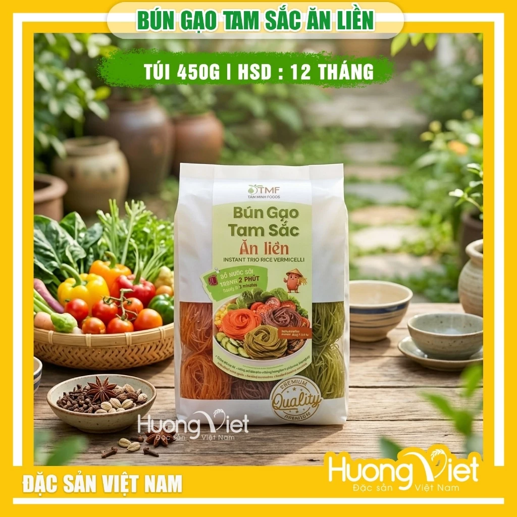 Bún gạo Tam Sắc ăn liền Tâm Minh Foods - Túi 450g Bún gạo Tam Sắc ăn liền Tâm Minh Foods - Túi 450g