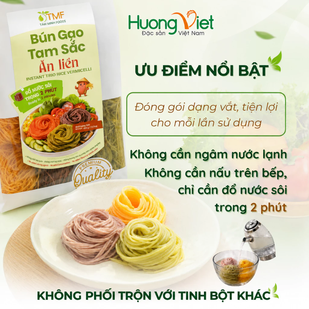 Bún gạo Tam Sắc ăn liền Tâm Minh Foods - Túi 450g Bún gạo Tam Sắc ăn liền Tâm Minh Foods - Túi 450g