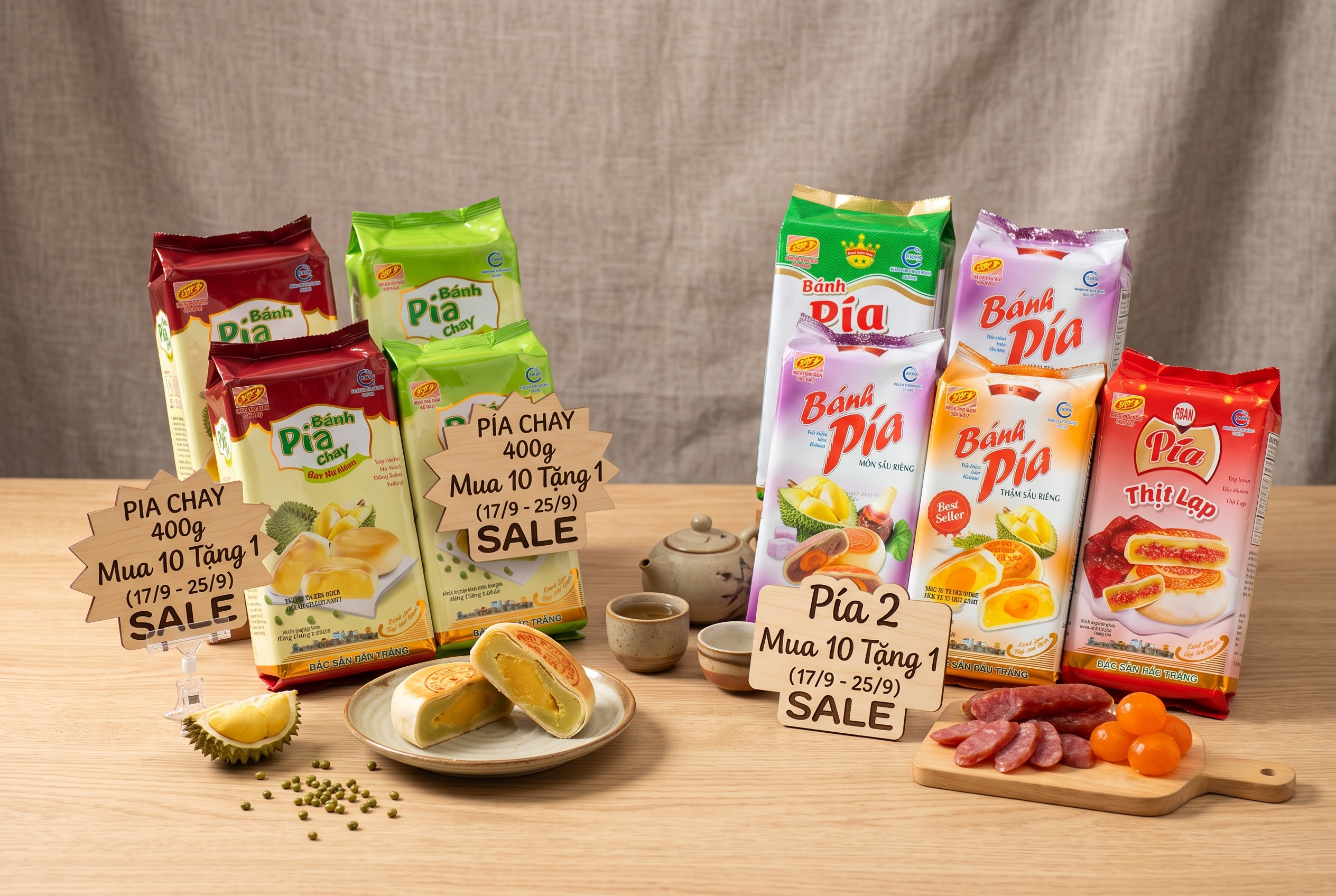Bánh chay và 2 sao có trứng 400g là các dòng sản phẩm đang được sale tại cửa hàng. Chỉ duy nhất đợt 17/09 - 25/09 mùa trung thu này.