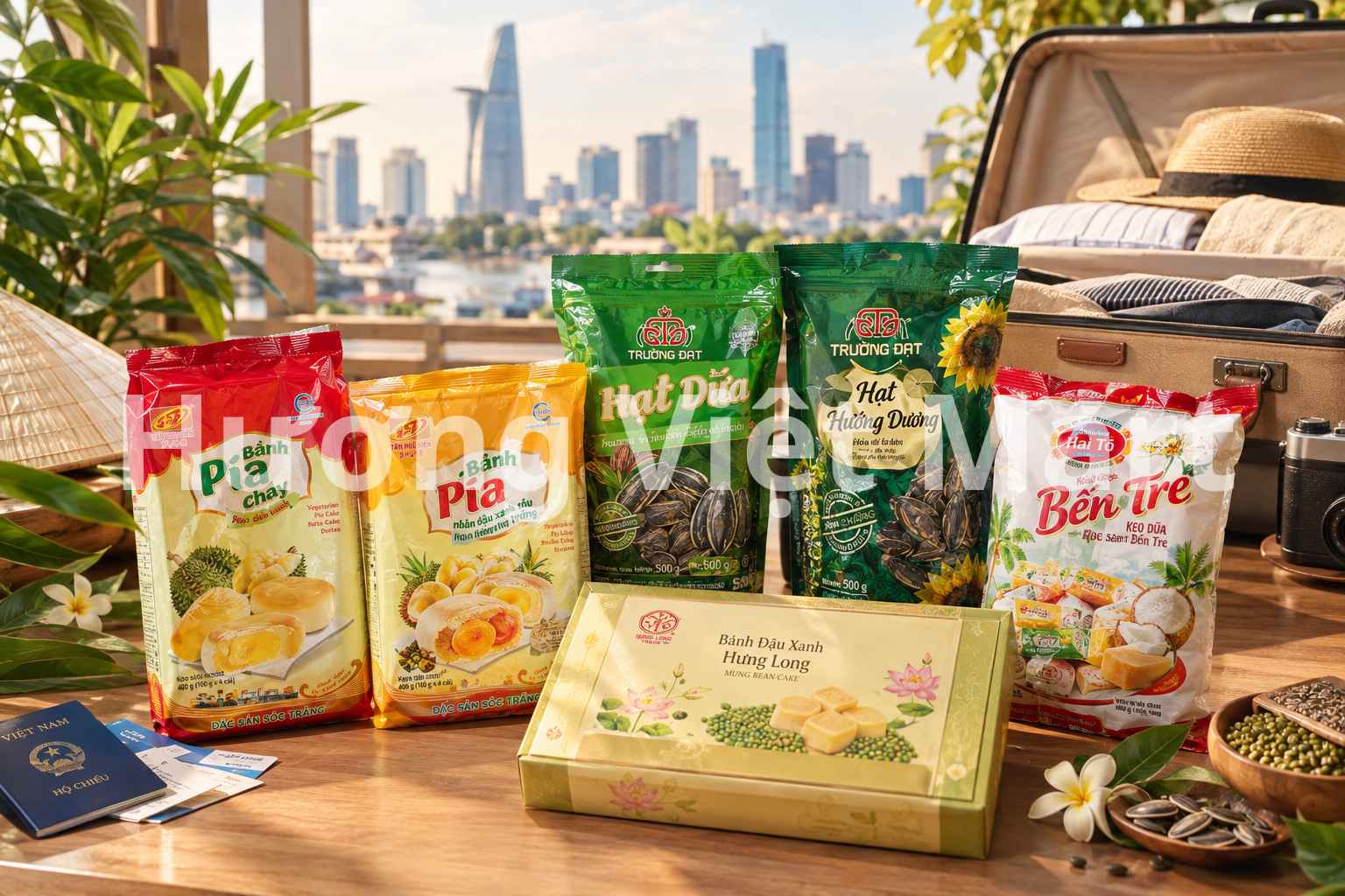 Những chiếc bánh ngàn lớp thơm lừng được đóng gói riêng biệt từng cái. Có túi hút ẩm bên trong sẽ bảo quản được rất lâu trong suốt chuyến bay dài.