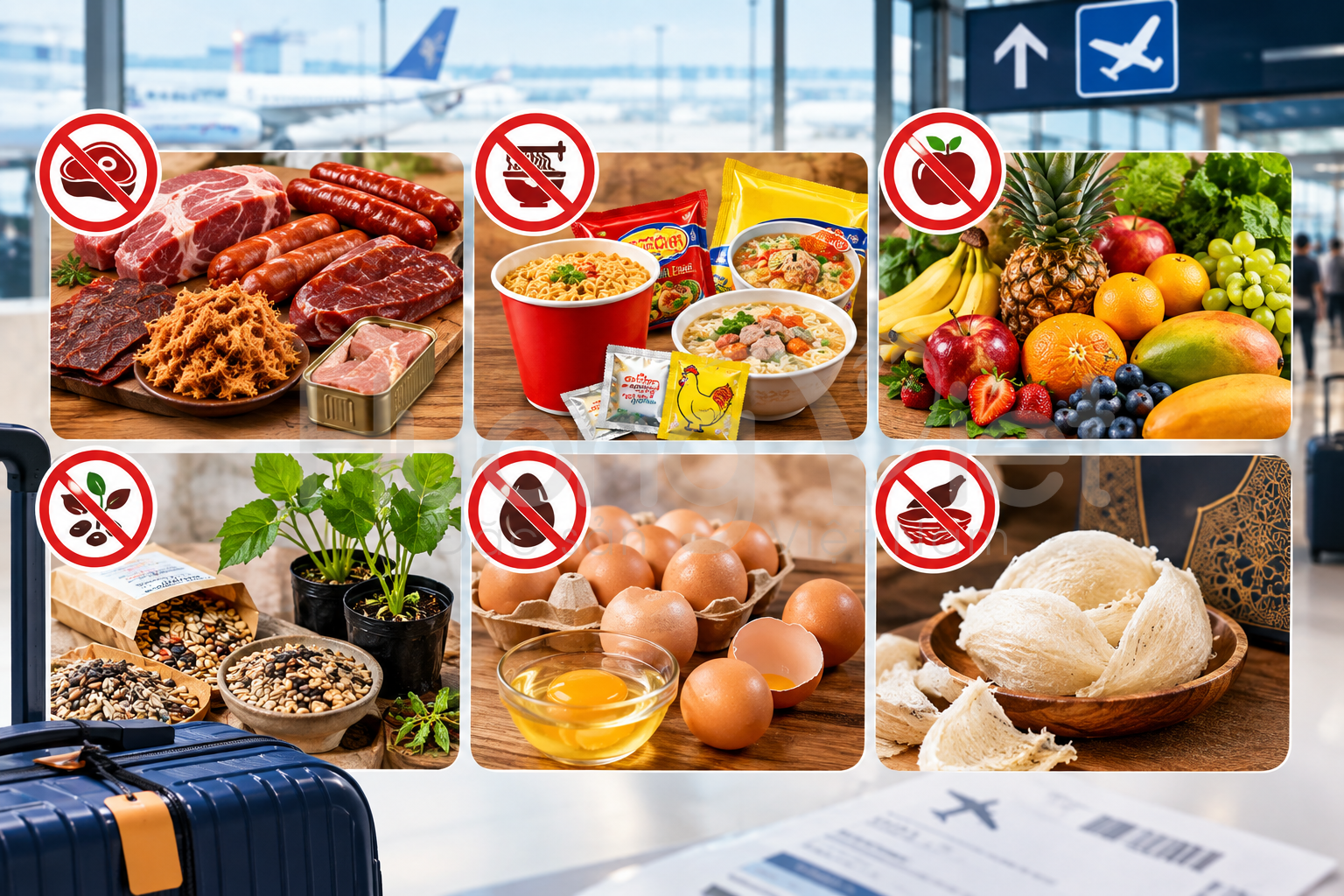 Cần lưu ý các loại thực phẩm, thịt,...Việc bay sang các nước khác cũng phải tuân thủ nghiêm các quy định nhập cảnh tại các nước.