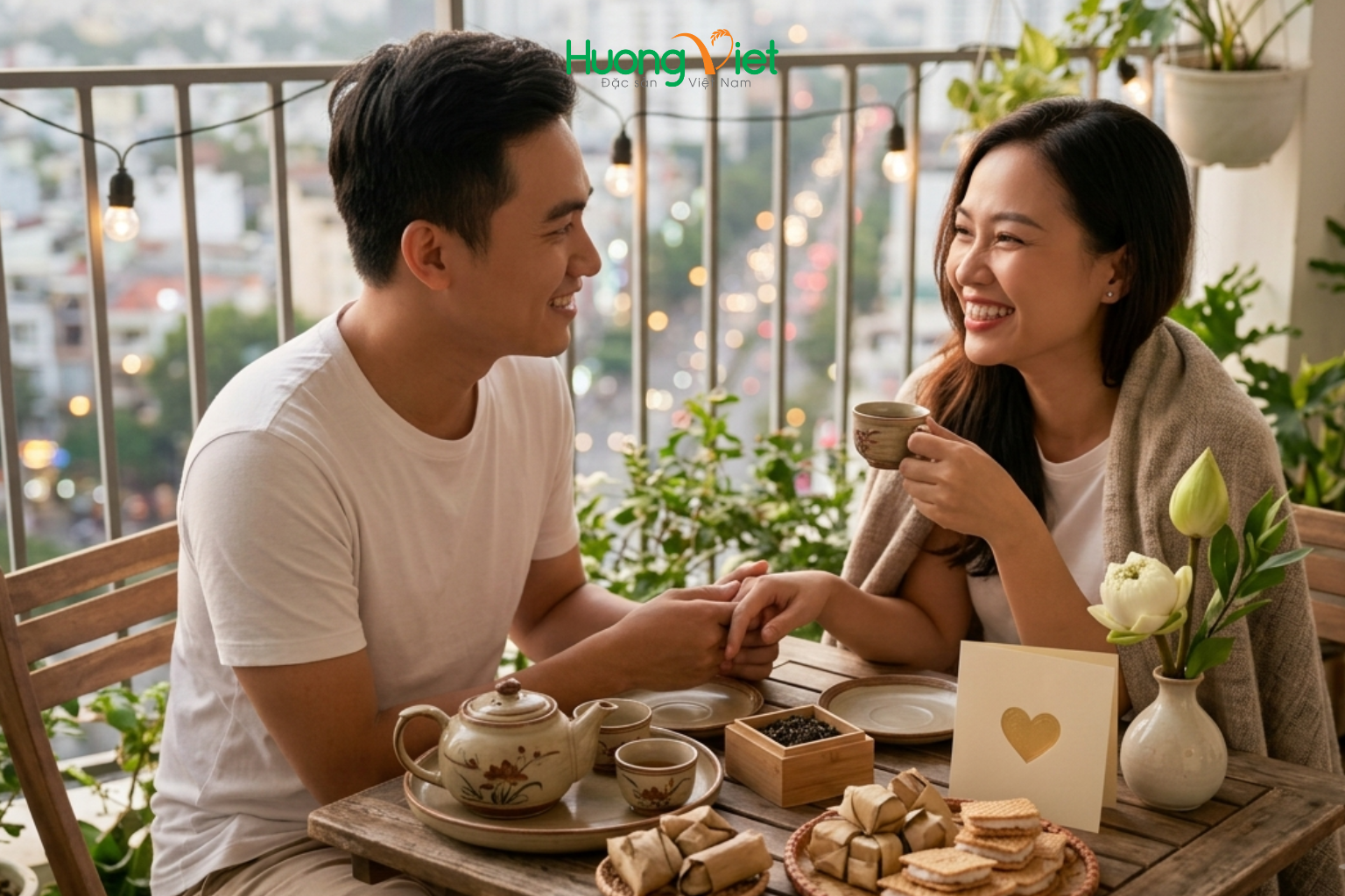 Set quà tặng 20/10 ngọt ngào với kẹo dừa, bánh kẹp dừa và trà cho người yêu