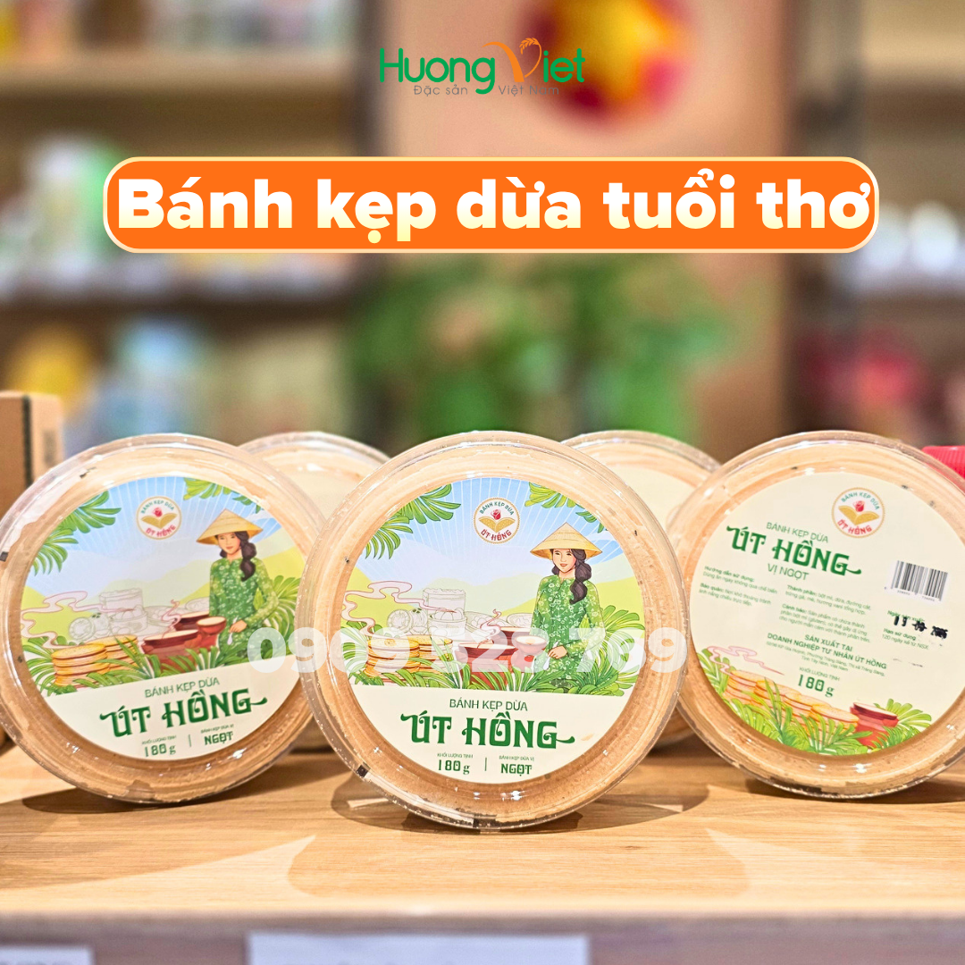 Bánh kẹp dừa Út Hồng, đặc sản Tây Ninh hộp 180g